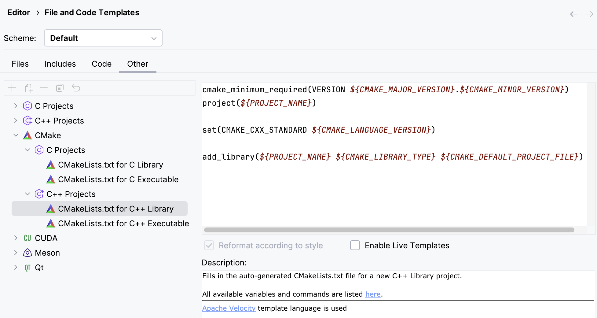 File templates for new CMake projects File templates for new CMake projects
