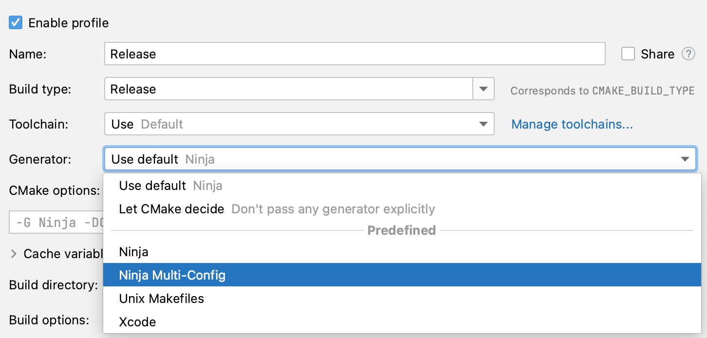 Specifying a custom CMake generator Specifying a custom CMake generator