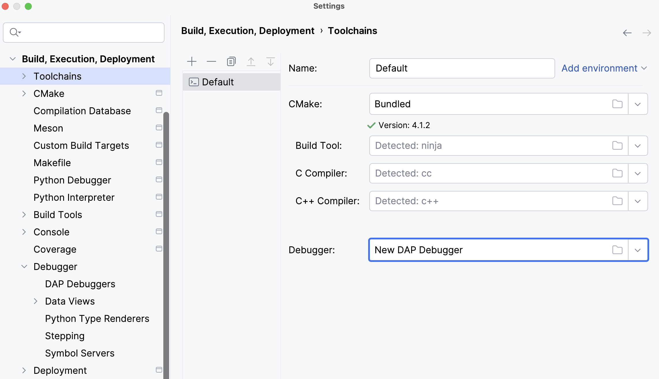 Selecting the DAP debugger in a toolchain Selecting the DAP debugger in a toolchain