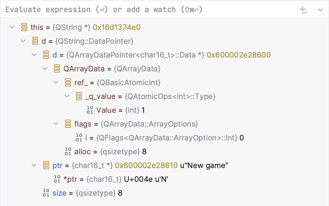 Variables pane Variables pane