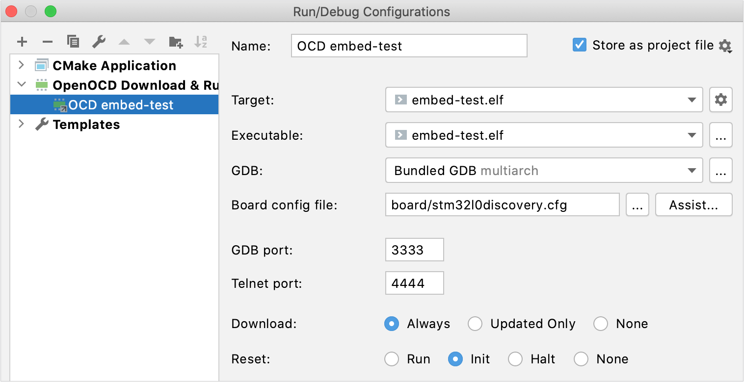 OpenOCD run/debug configuration OpenOCD run/debug configuration