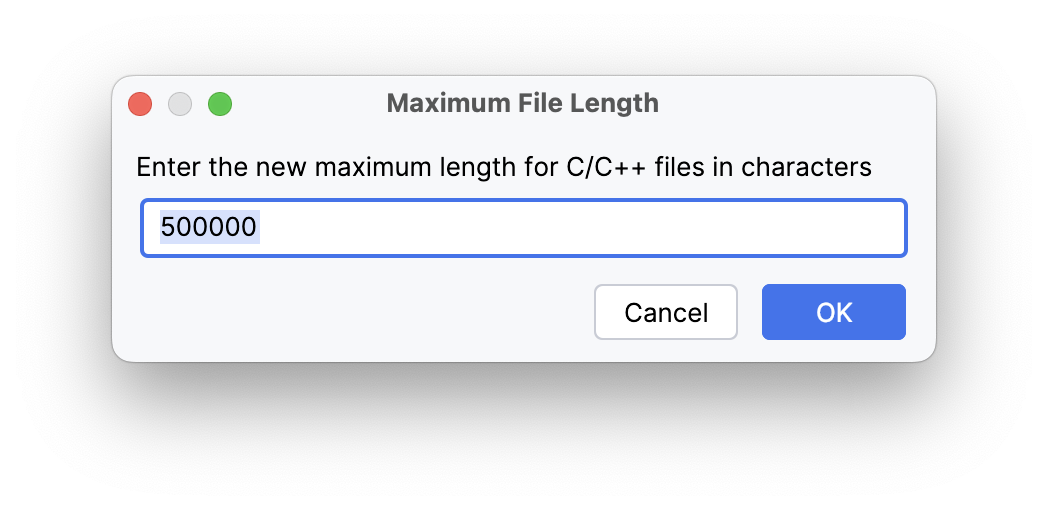 The Maximum File Length dialog The Maximum File Length dialog