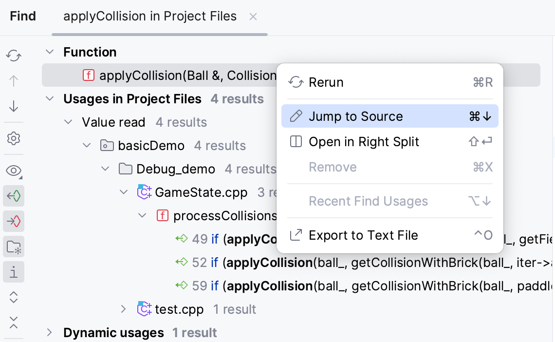 Find Usages results Find Usages results