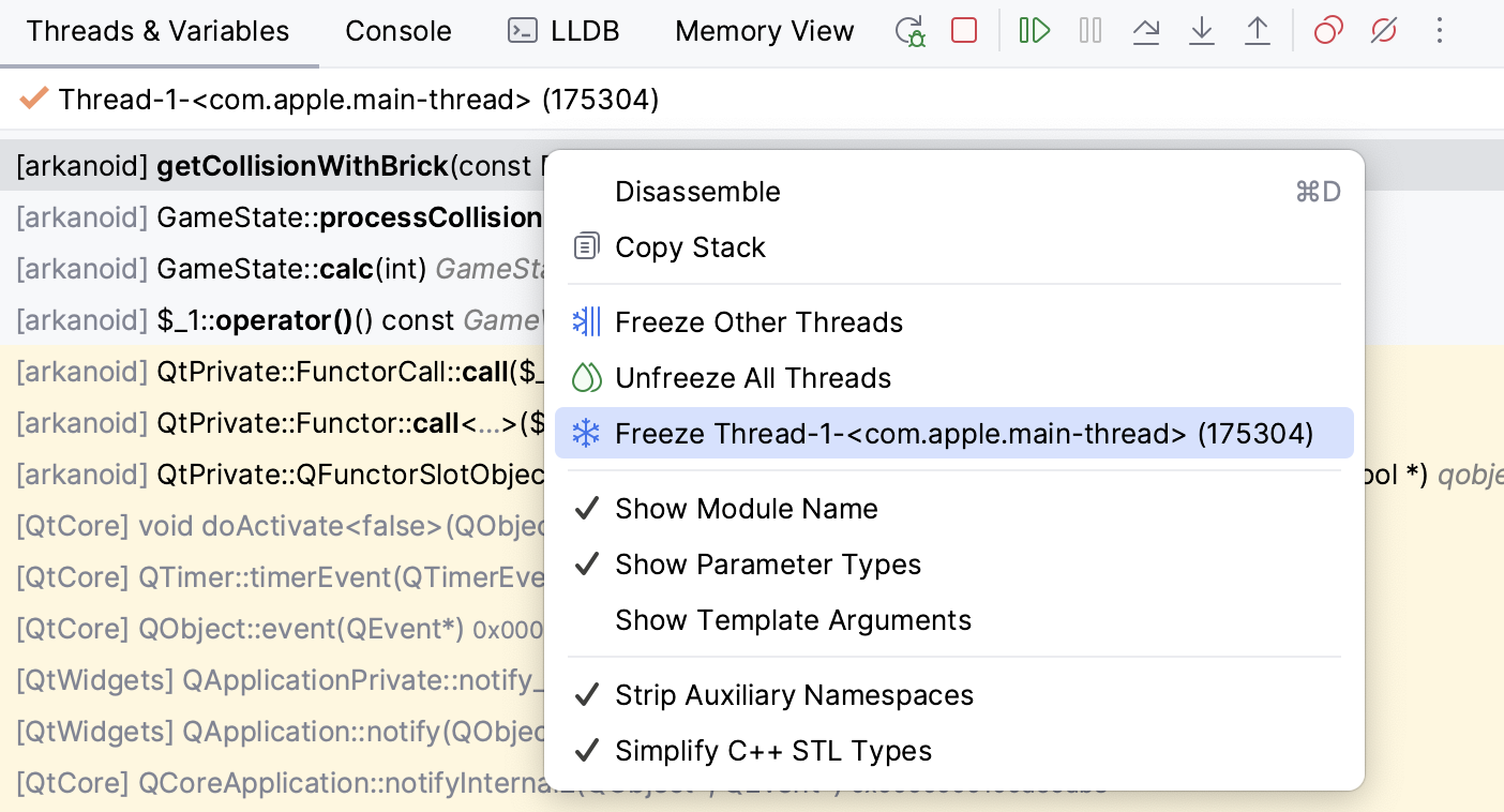 Freeze/unfreeze threads in the context menu Freeze/unfreeze threads in the context menu