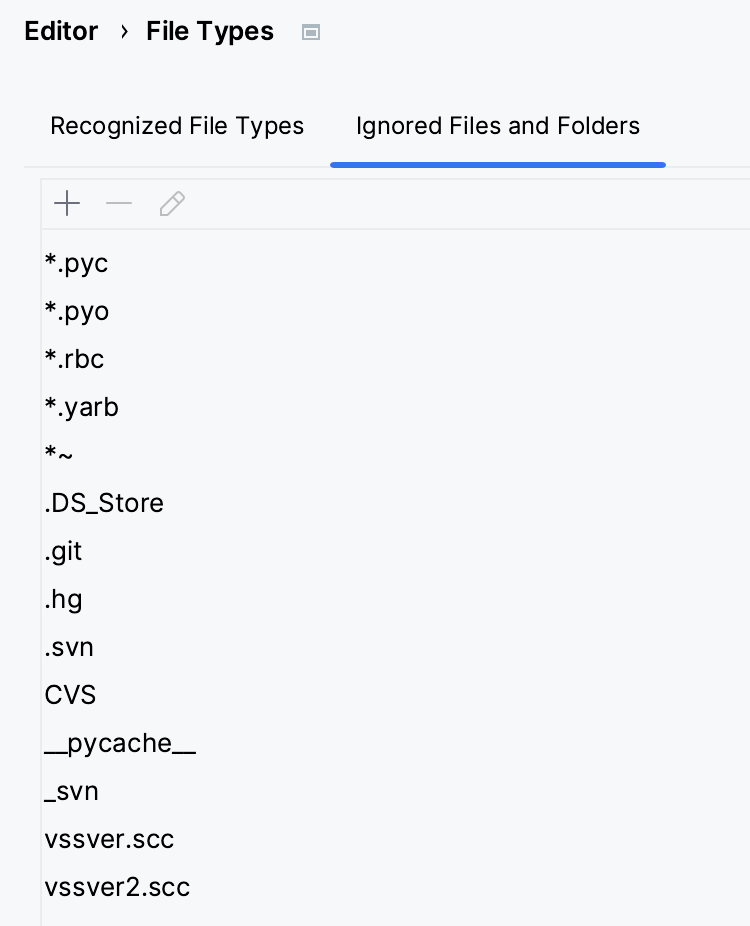 Ignored file types Ignored file types