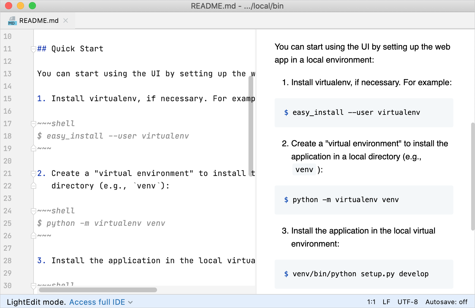 A file opened in the Light Edit mode A file opened in the Light Edit mode