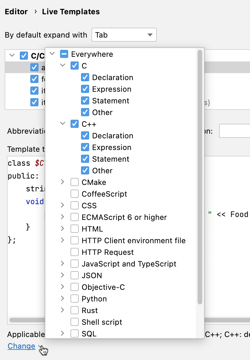Live template context Live template context