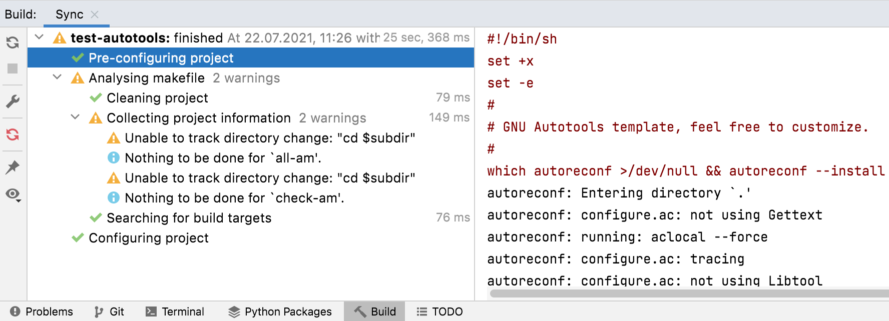 Pre-configuring the project with autoreconf Pre-configuring the project with autoreconf