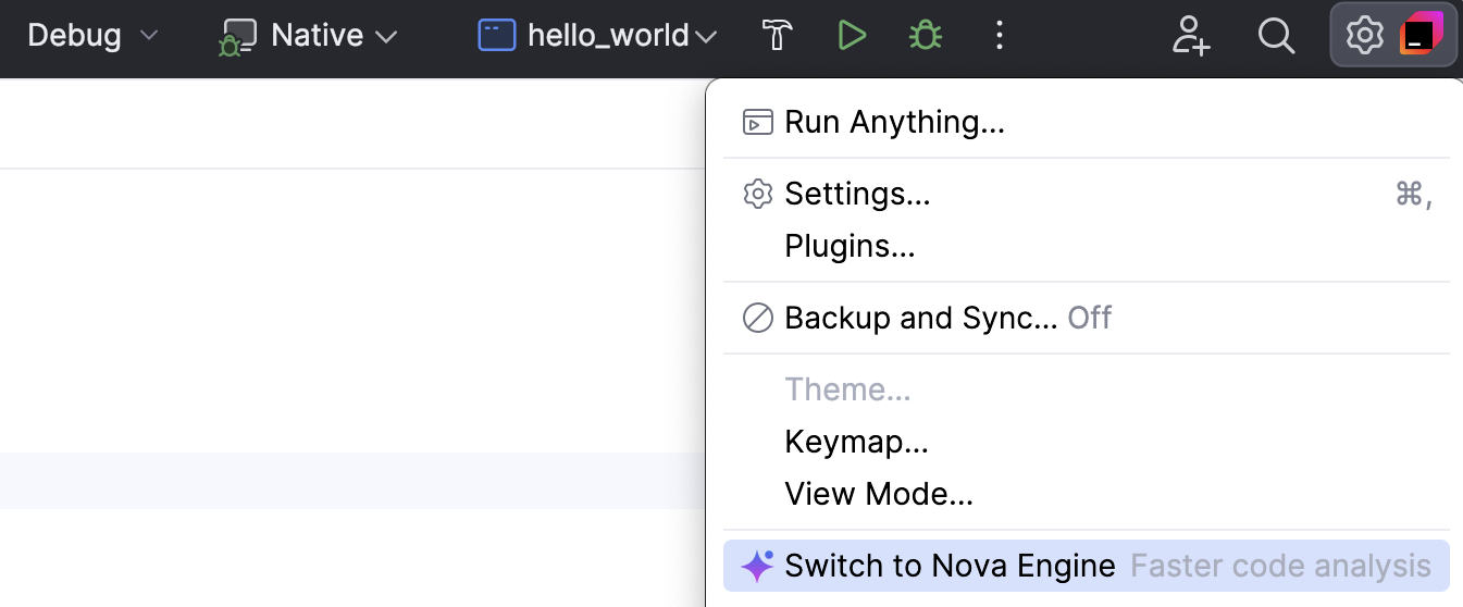 Switch to CLion Nova via the toolbar Switch to CLion Nova via the toolbar