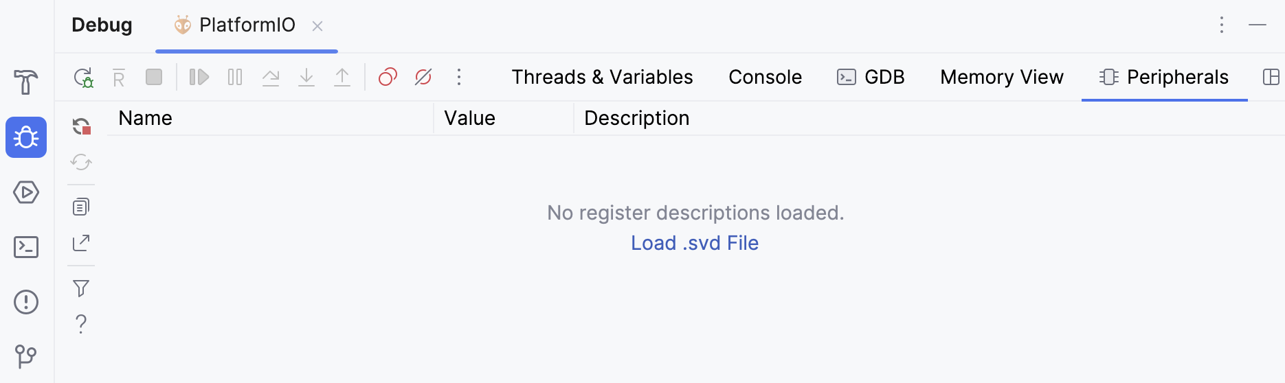 Specify the .svd file Specify the .svd file