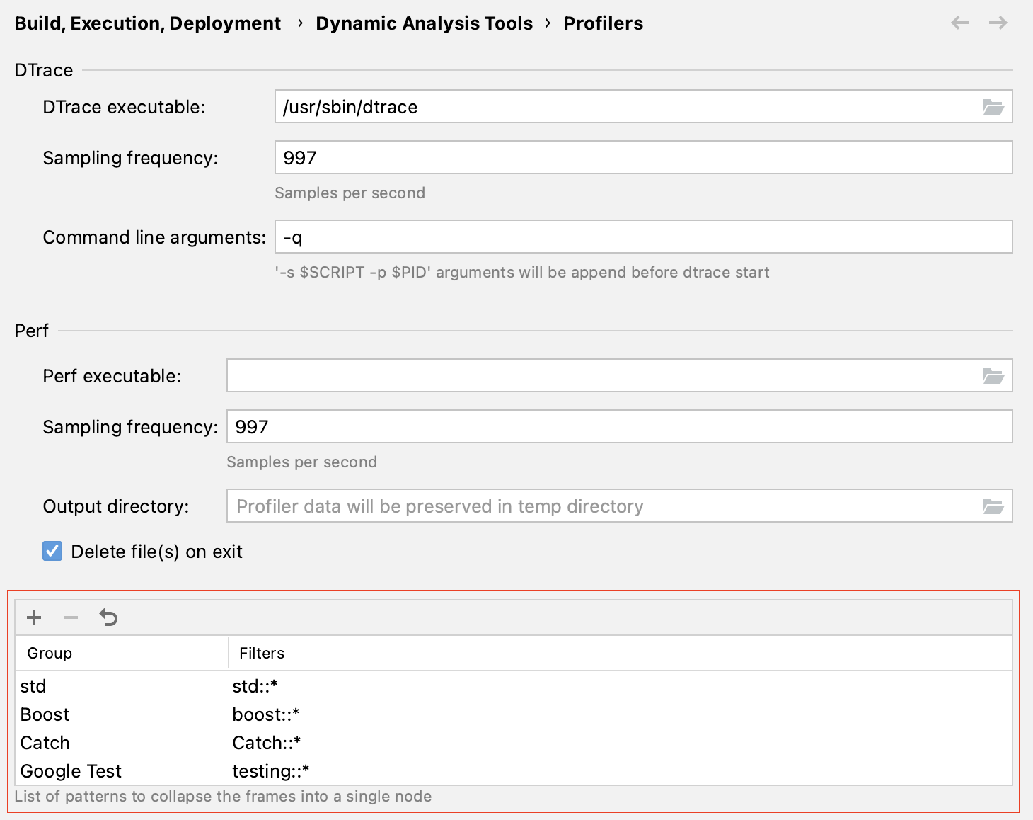 List of paterns to collapse frames List of paterns to collapse frames