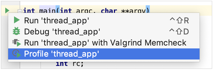 run gutter menu with the profiler option run gutter menu with the profiler option