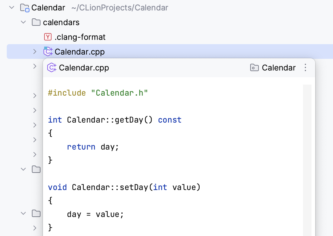 Opening a file preview in the Project tool window Opening a file preview in the Project tool window