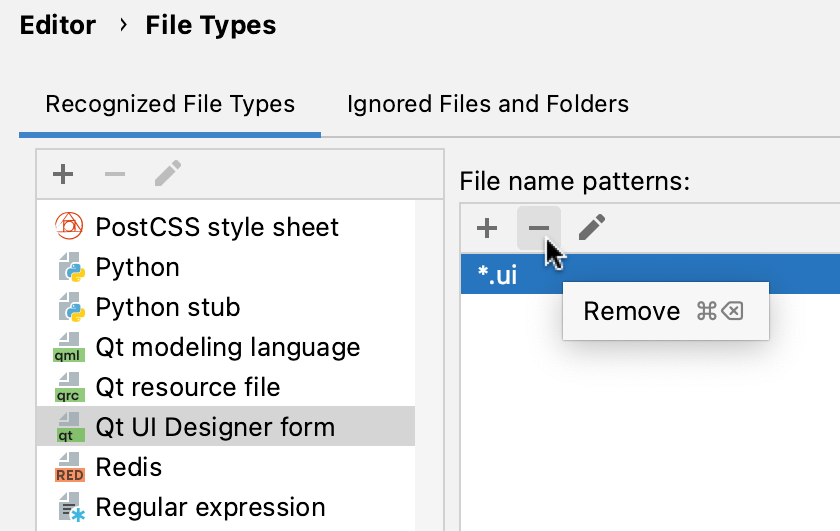 Removing the association for .ui files Removing the association for .ui files