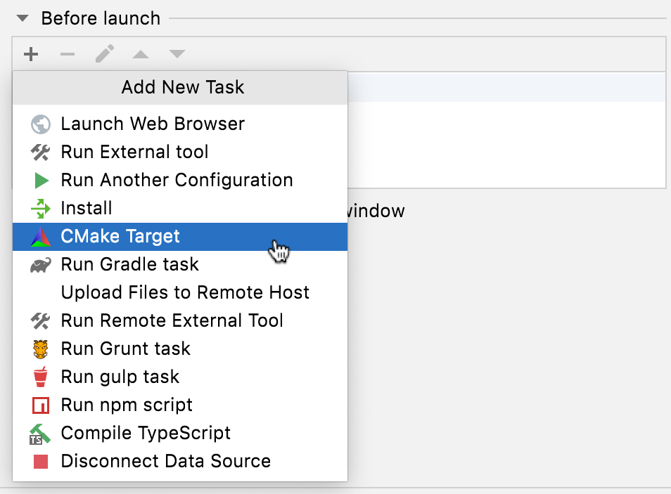 Adding CMake targets before launch Adding CMake targets before launch