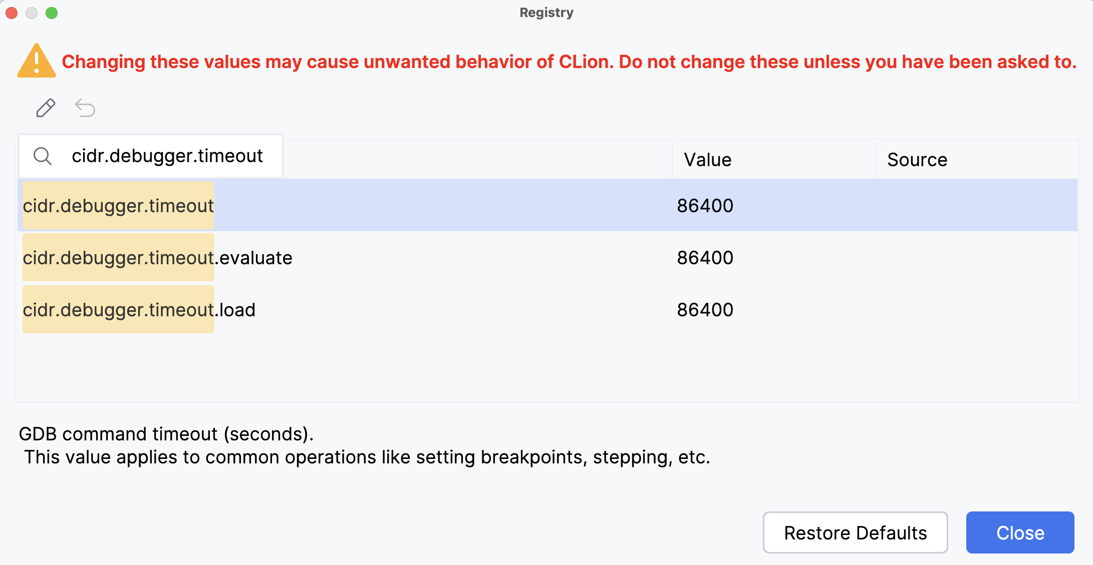 registry keys for GDB timeouts registry keys for GDB timeouts