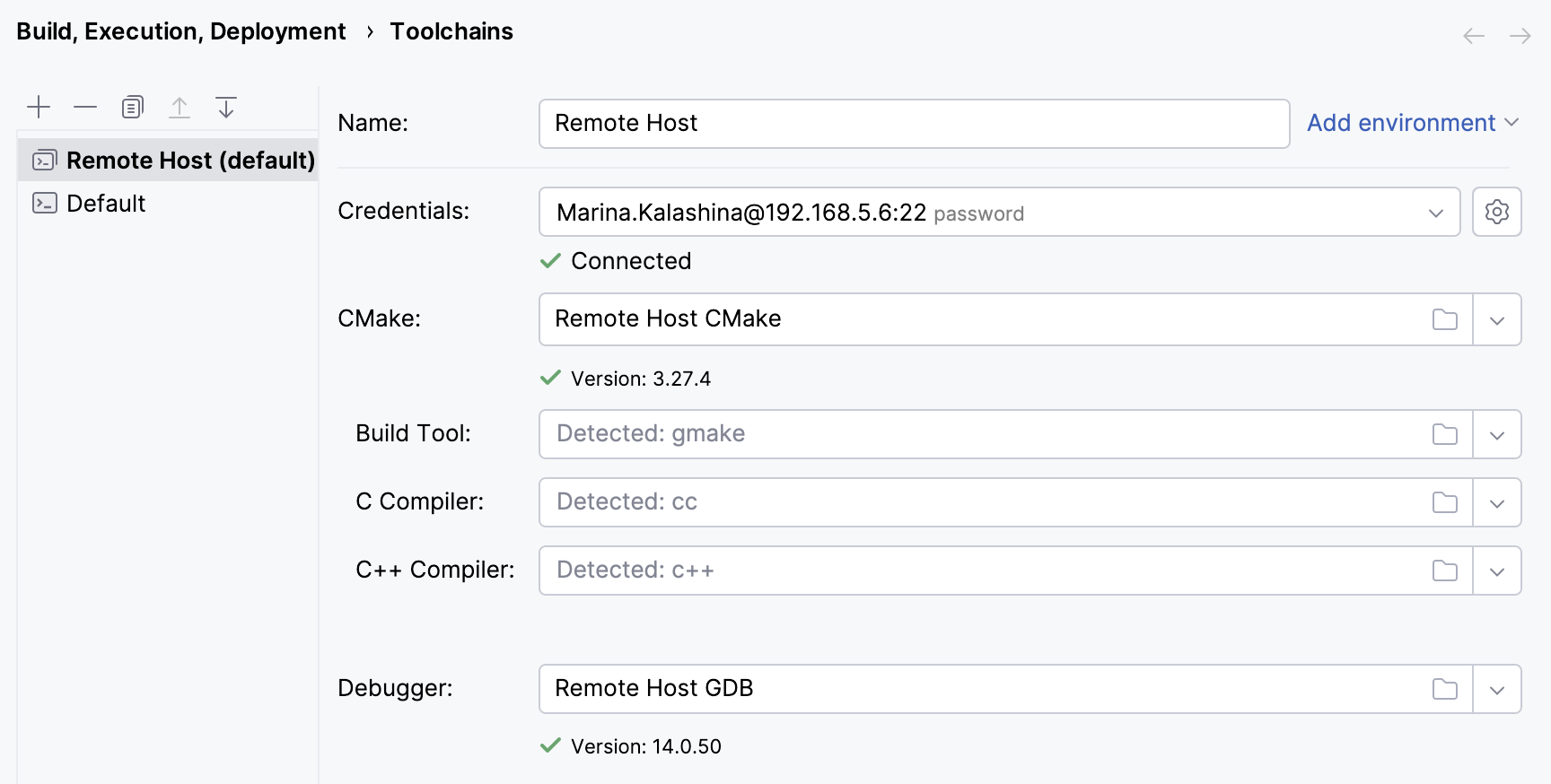 Remote toolchain configured successfully Remote toolchain configured successfully