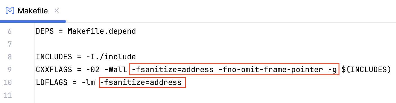 Sanitizer flags in a Makefile