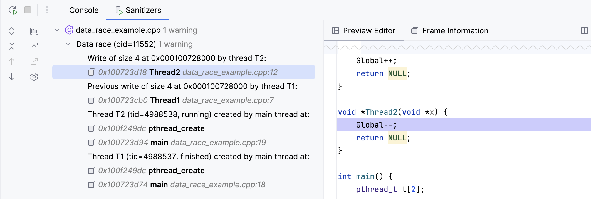 CLion Sanitizers visual output