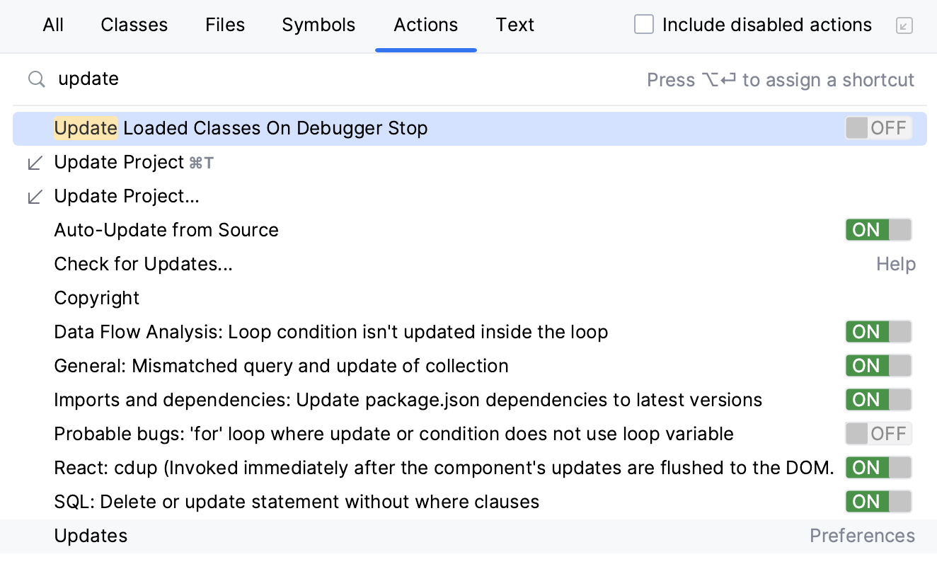 Search for any action in the IDE Search for any action in the IDE