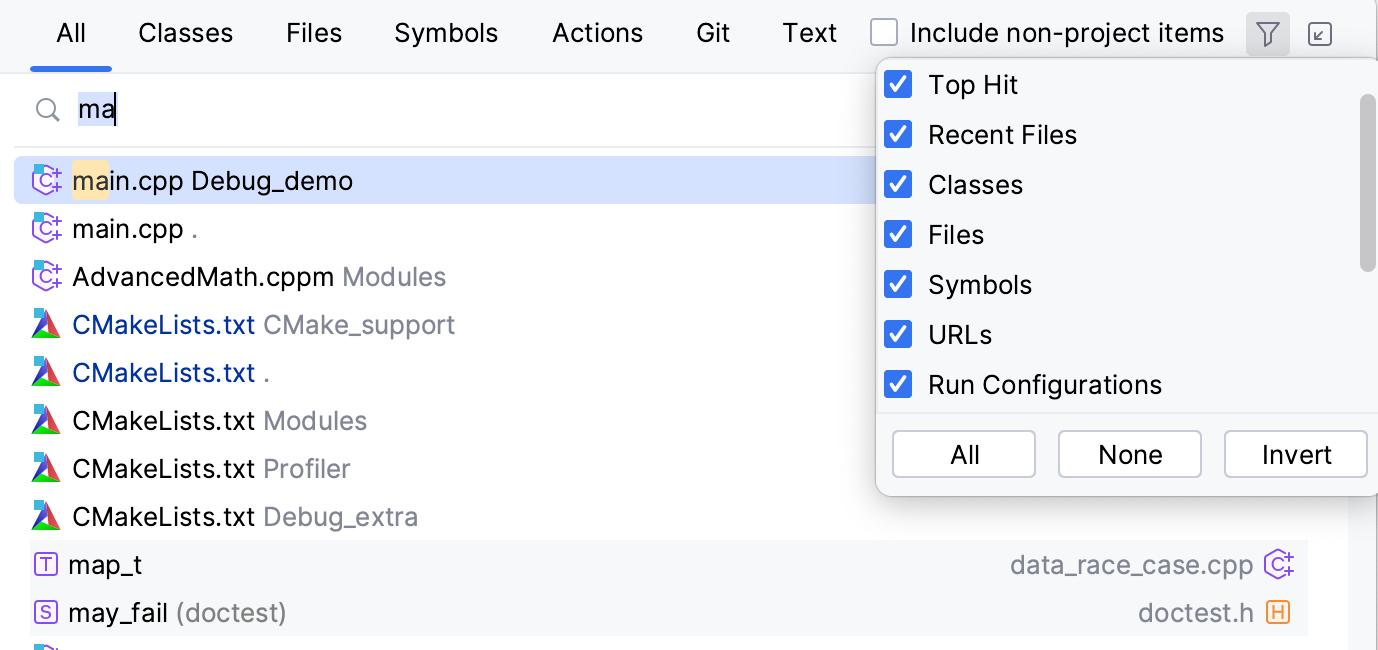 The Search Everywhere popup The Search Everywhere popup
