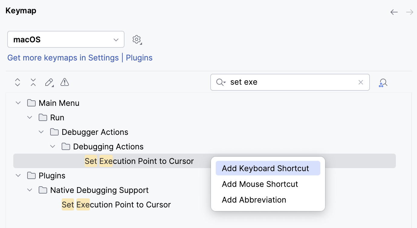 Assigning a shortcut to Set Execution Point Assigning a shortcut to Set Execution Point