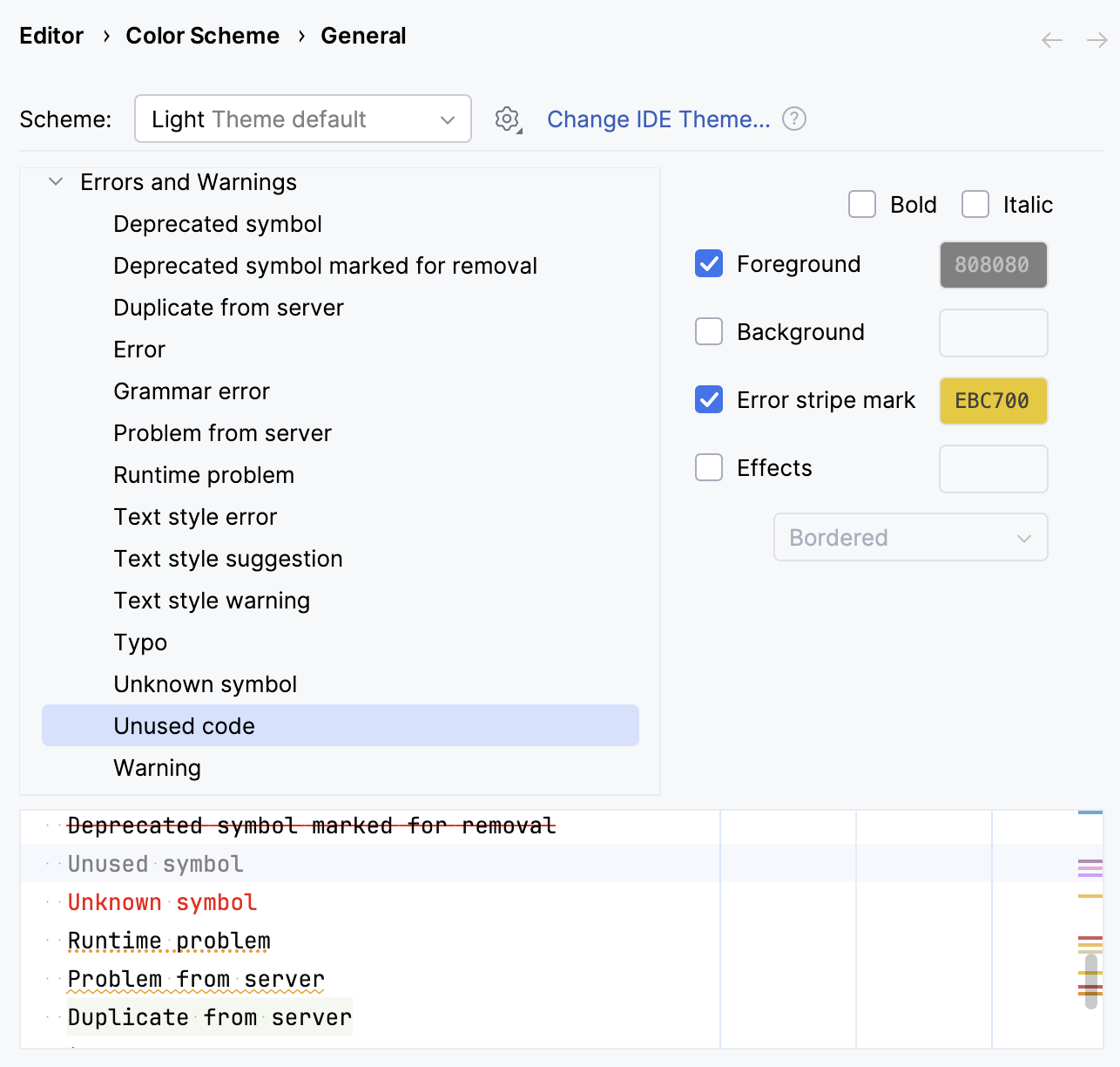 Changing error highlighting