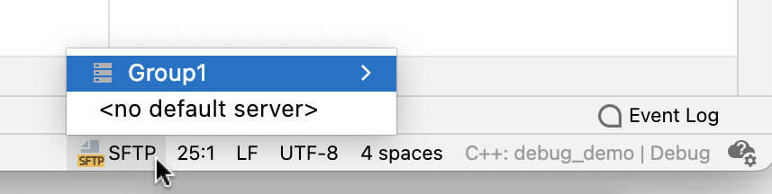 Selecting a default deployment server in CLion status bar Selecting a default deployment server in CLion status bar