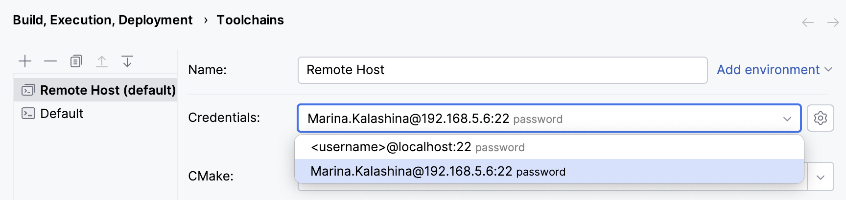 Selecting an SSH configuration Selecting an SSH configuration