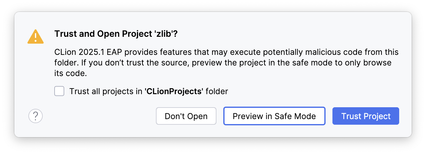 Trust Project dialog Trust Project dialog