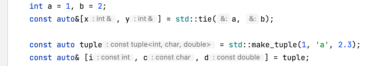 Type hints for auto variables and structured bindings Type hints for auto variables and structured bindings