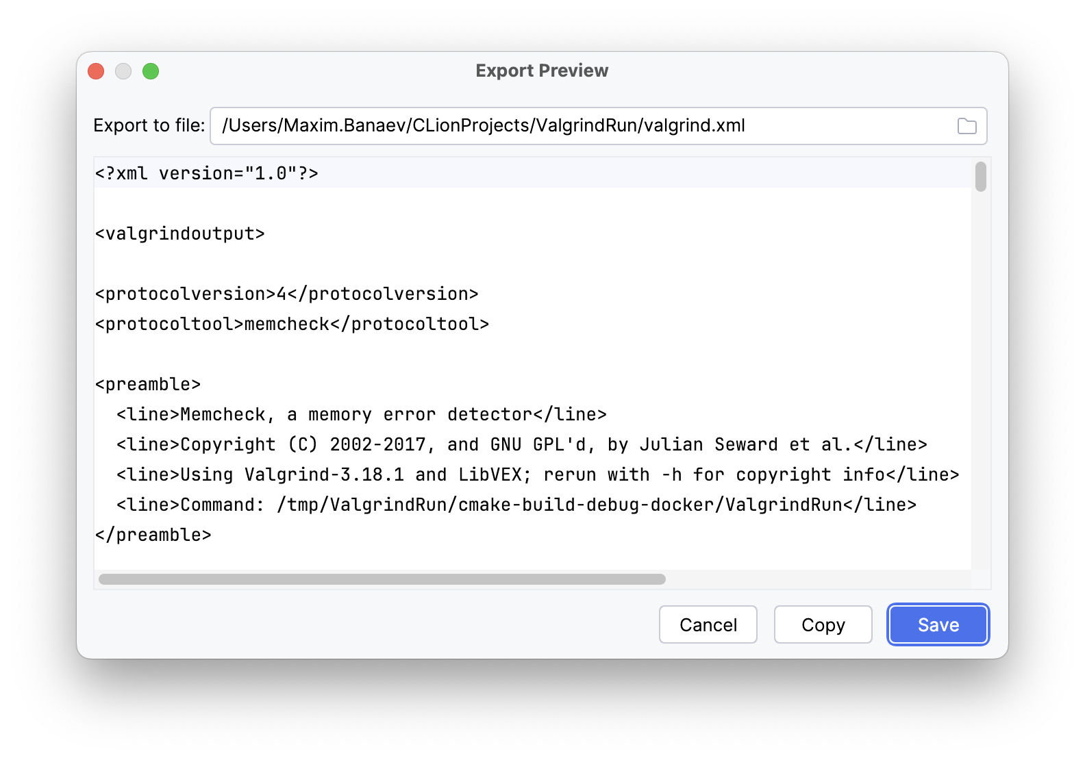 Export Valgrind results Export Valgrind results