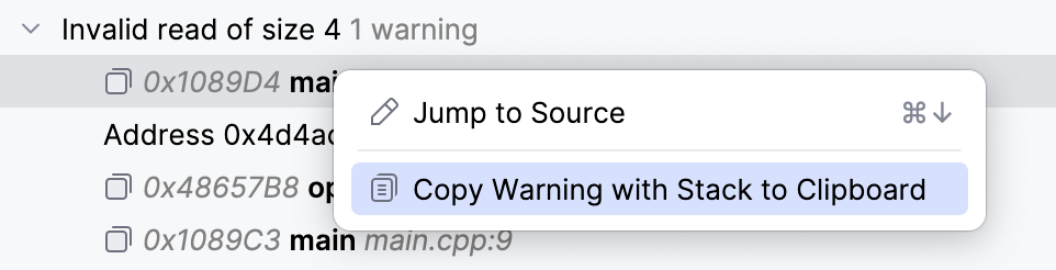 Valgrind view context actions