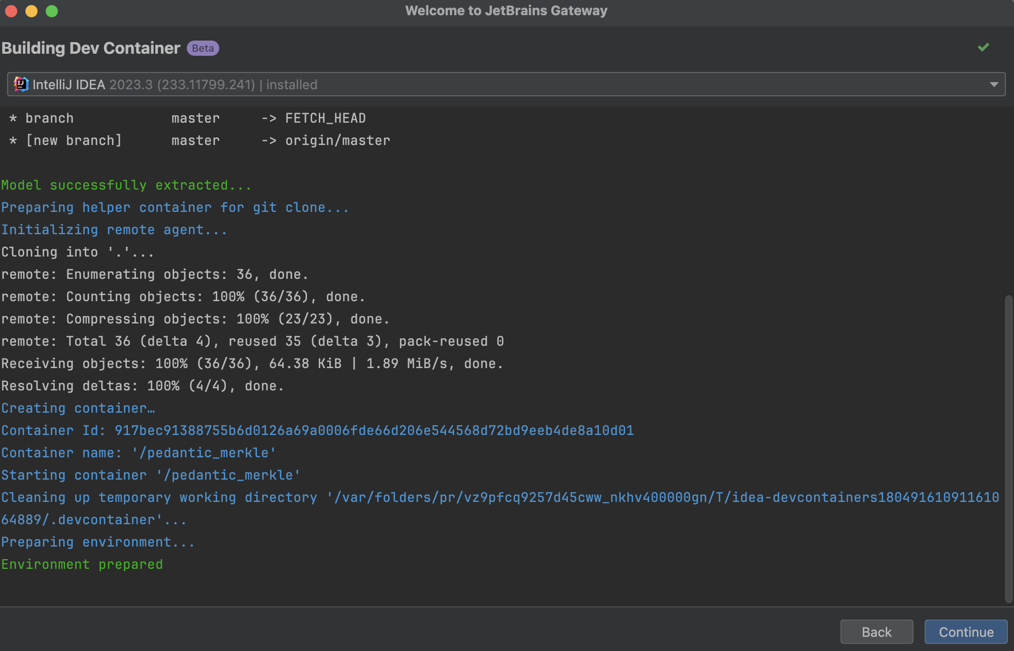 Environment prepared Environment prepared
