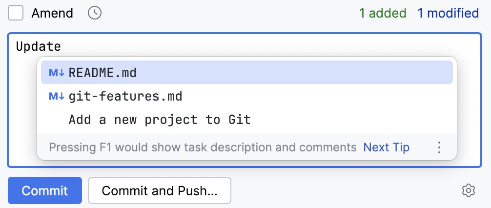 Completion in the commit message