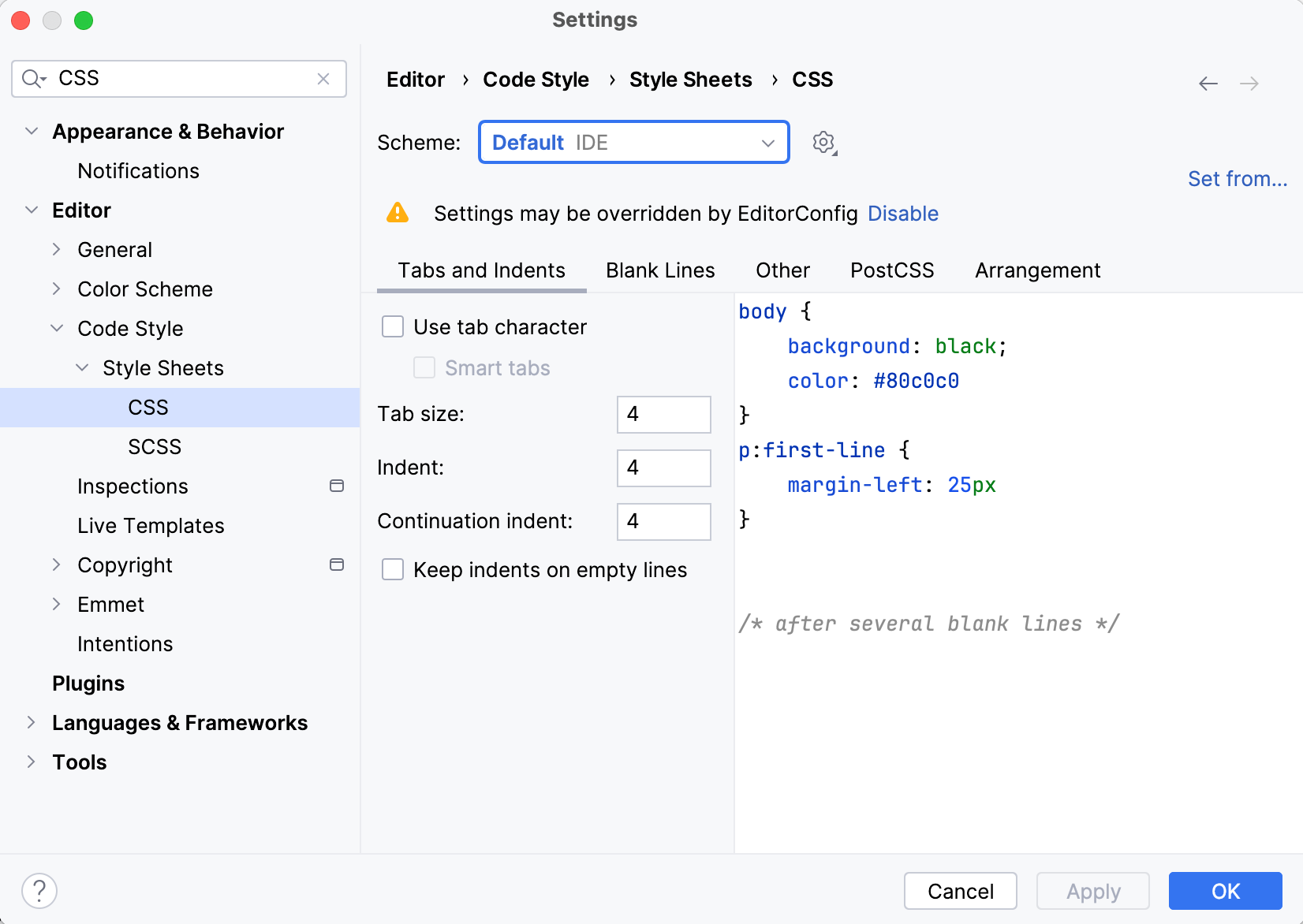 Set code style Set code style