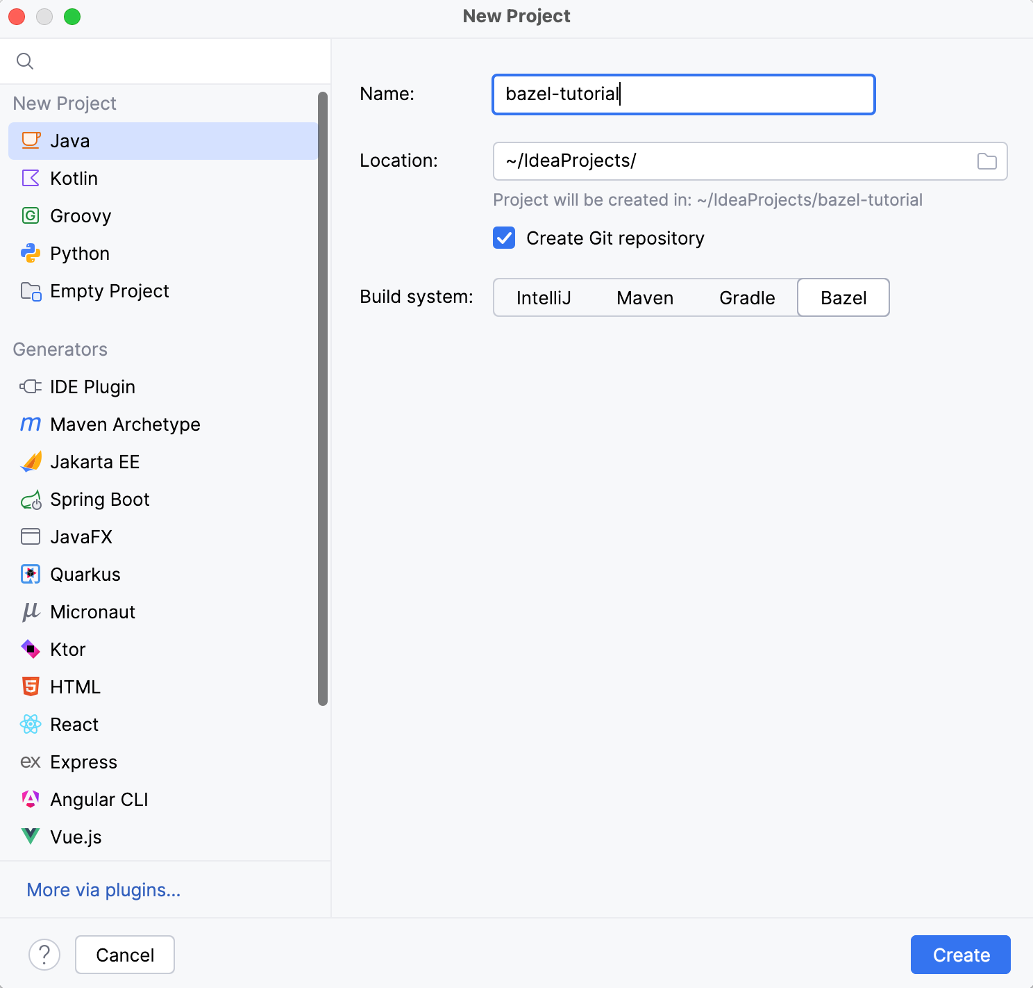 New Project dialog New Project dialog