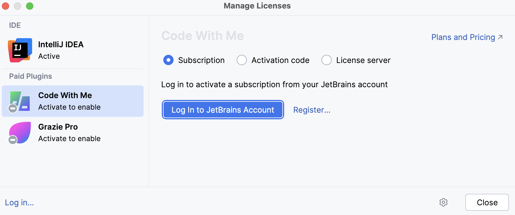 The License Activation dialog