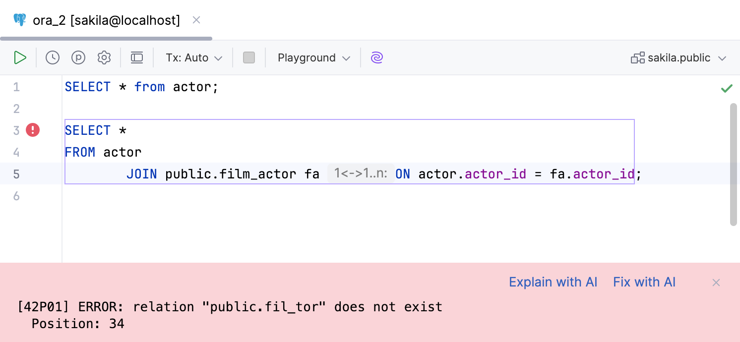 SQL query error fixed by AI&nbsp;Assistant