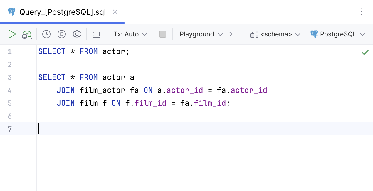 Query file in a code editor tab