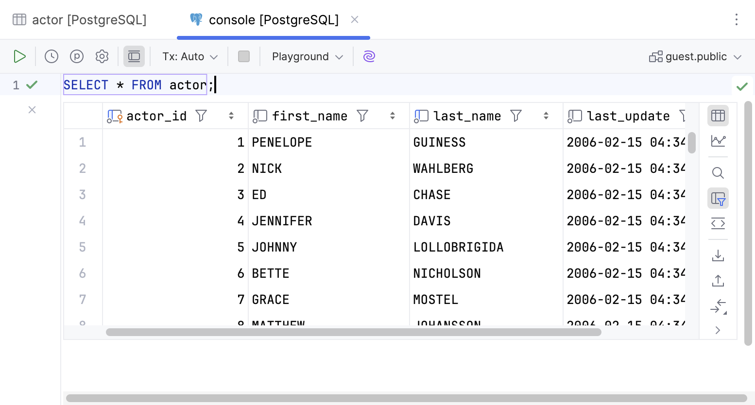Data editor in the in-editor results
