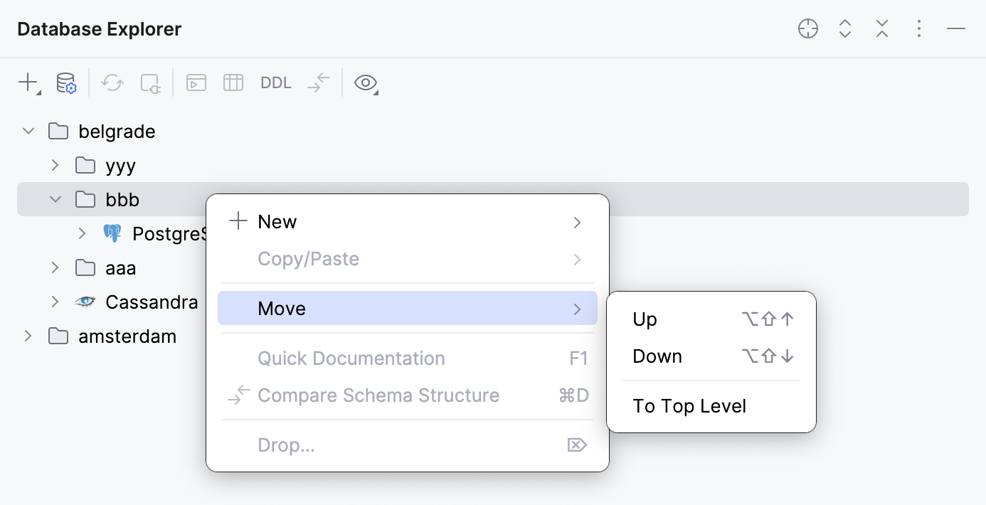 Redesigned tree in Database Explorer
