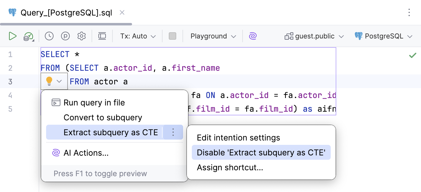 Disable intention action
