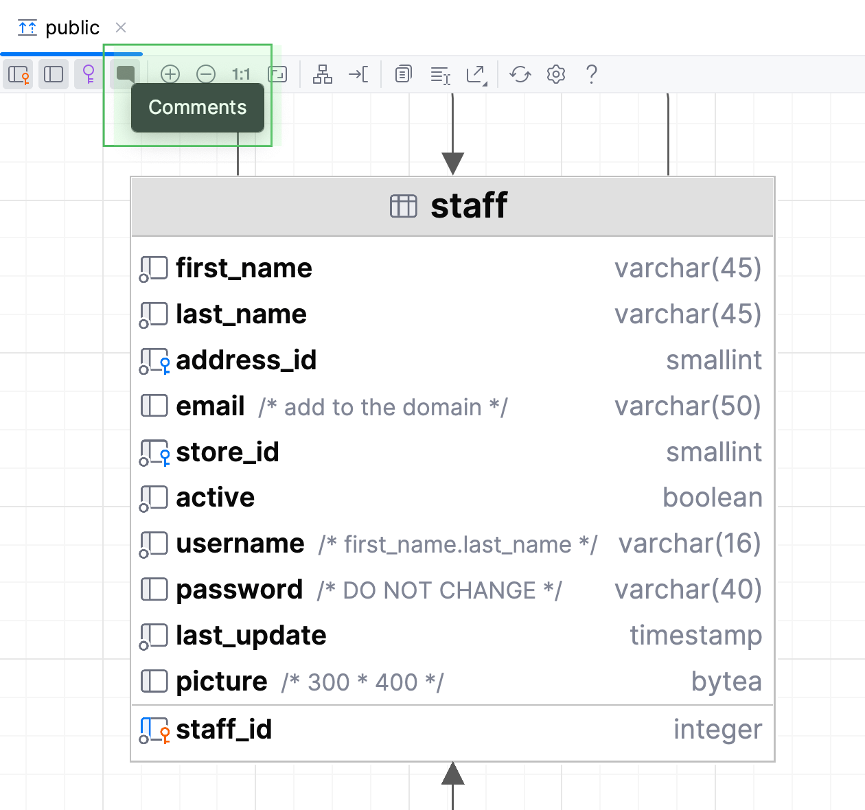 Enable column comments Enable column comments