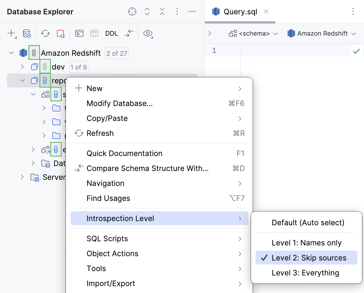 Introspection by levels for PostgreSQL and Microsoft SQL Server