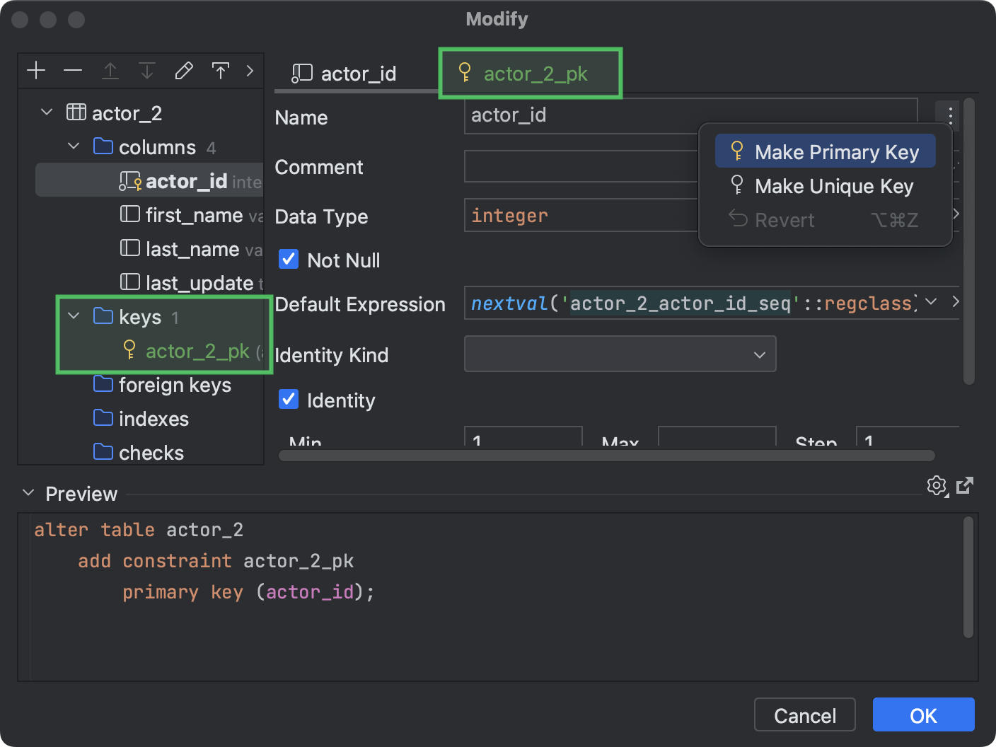 Primary keys | DataSpell Documentation