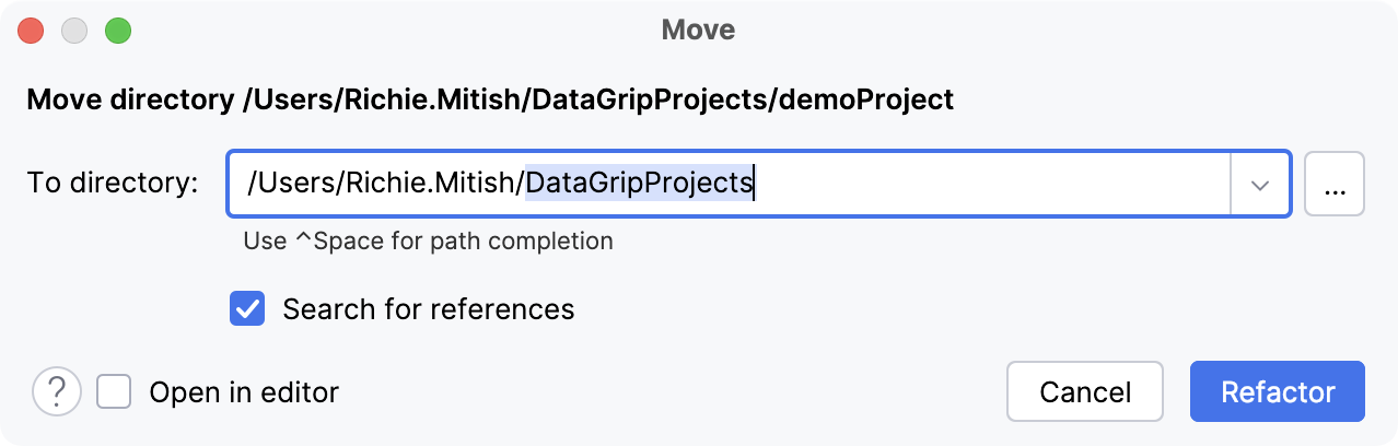 Moving a project to another location
