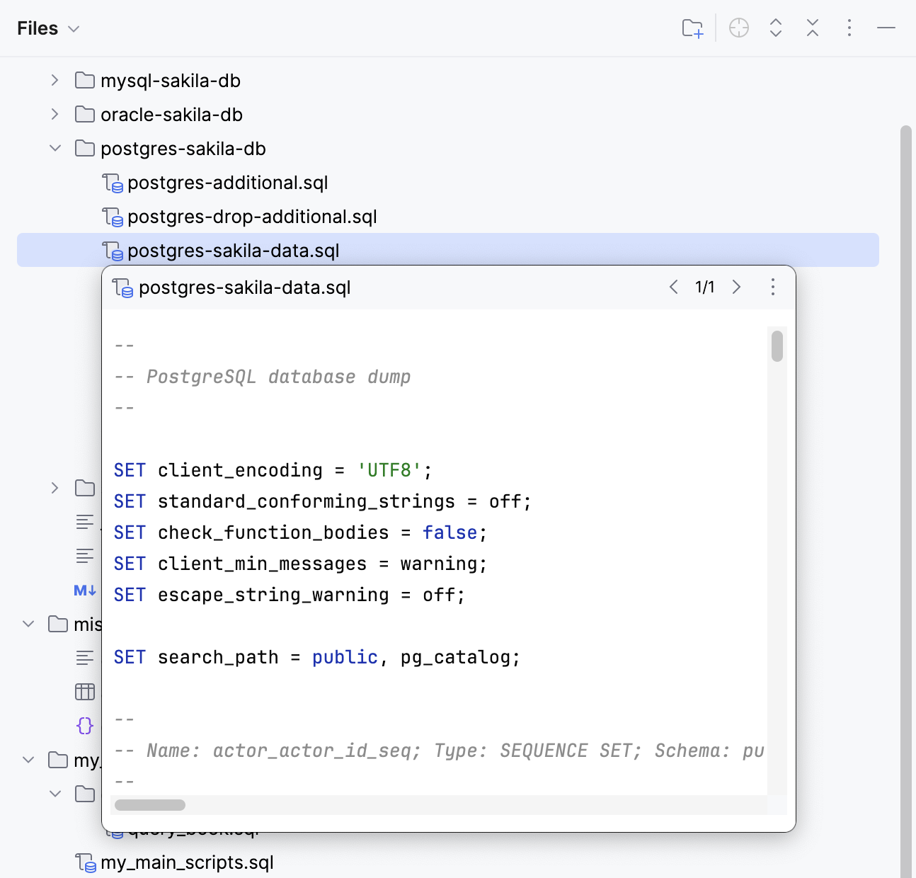 Opening a file preview in the Files tool window Opening a file preview in the Files tool window