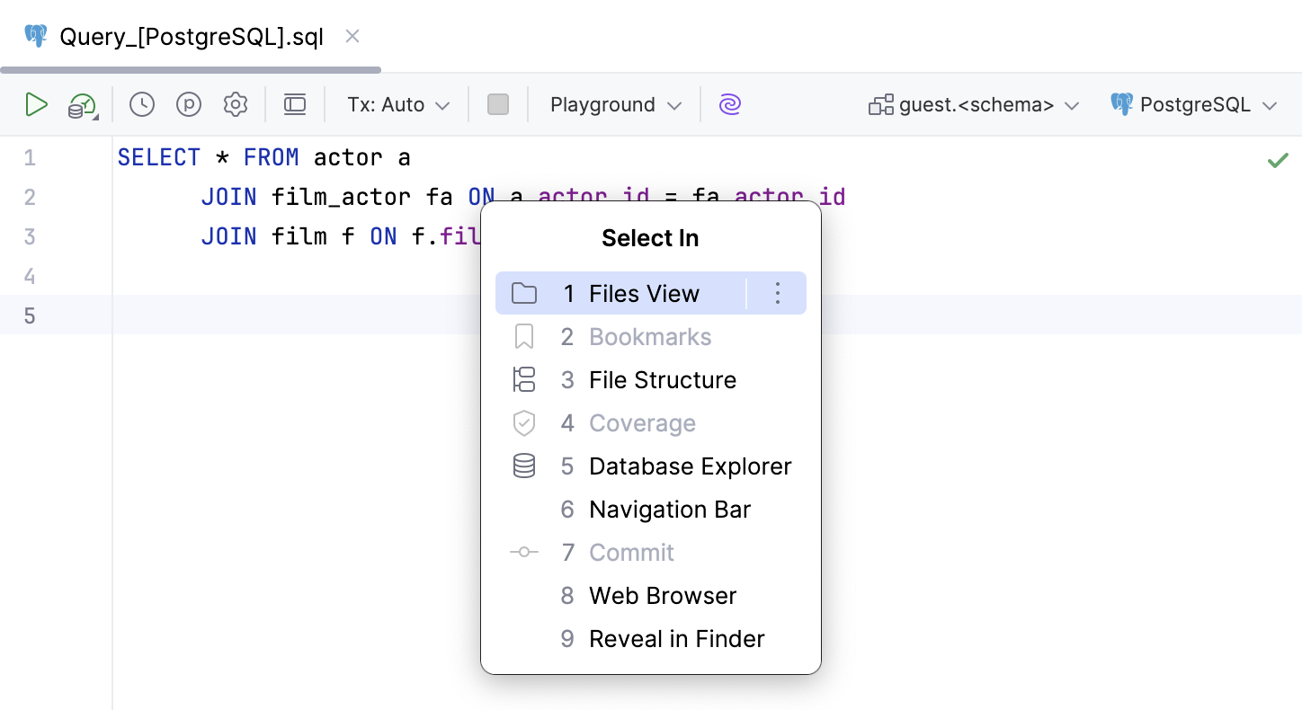 Navigate to a query file  from the Select In window