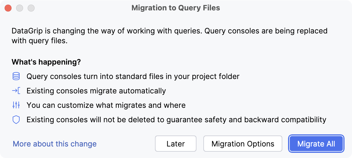 Query files migration dialog